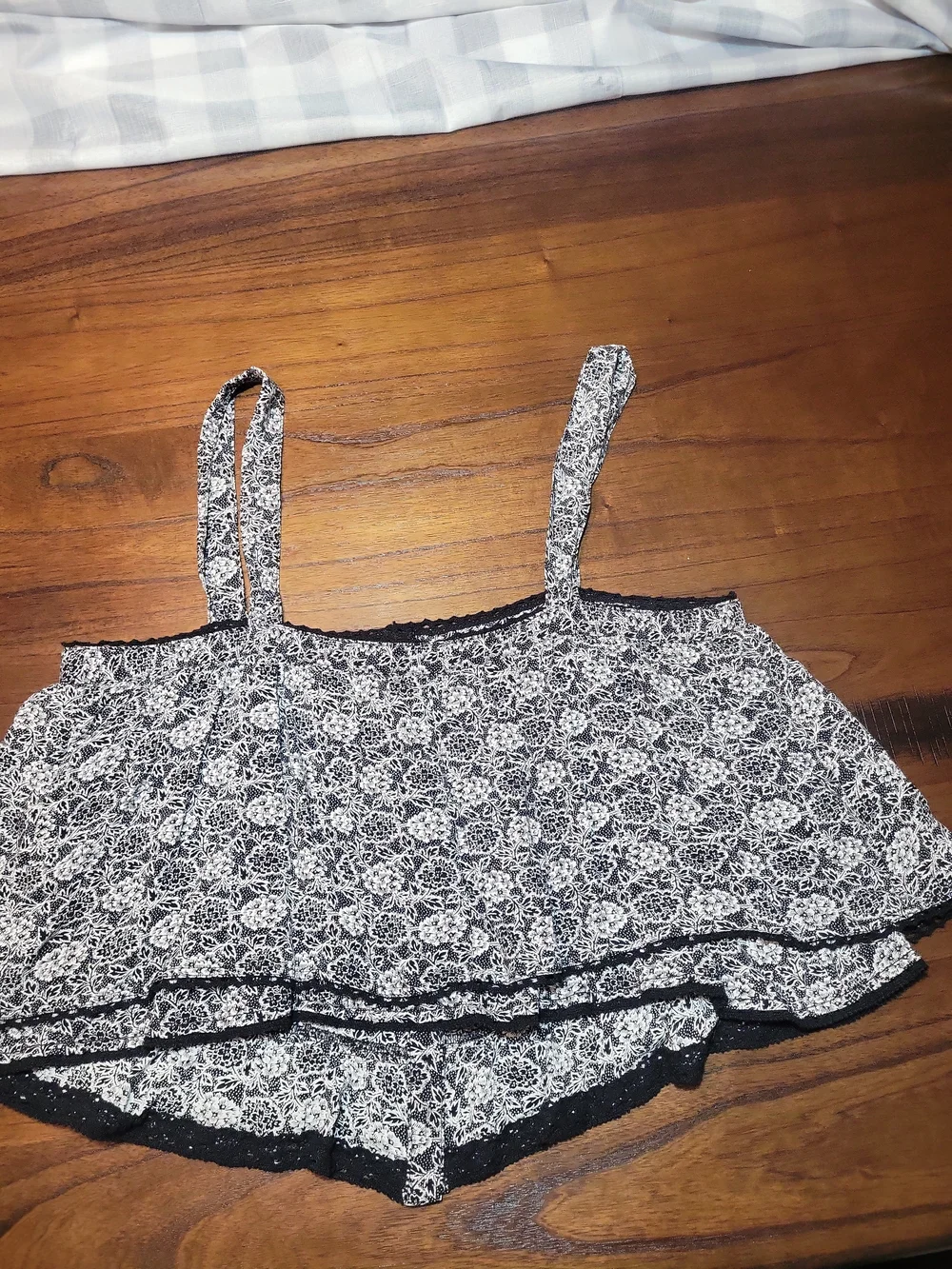 Free People Black & White Floral Button Cami with Lace Trim